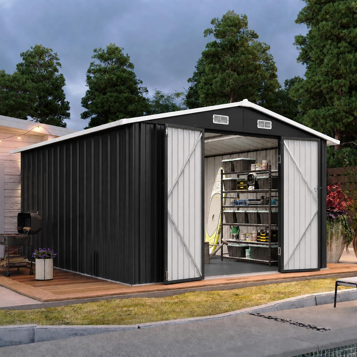 10x12FT Metal Outdoor Storage  - Garden Tools ulasan dan harga
